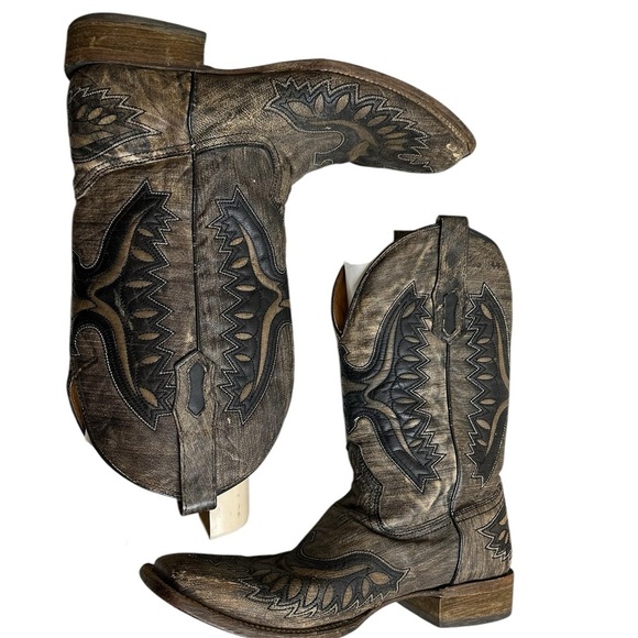 Stylish Brown and Black Cowboy Boots main image 5